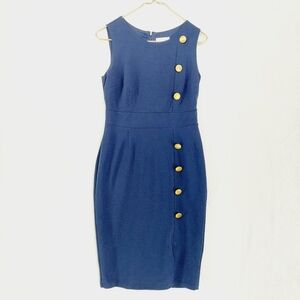 New York & Company Blue Sleeveless Button-Trim Sheath Dress 1241